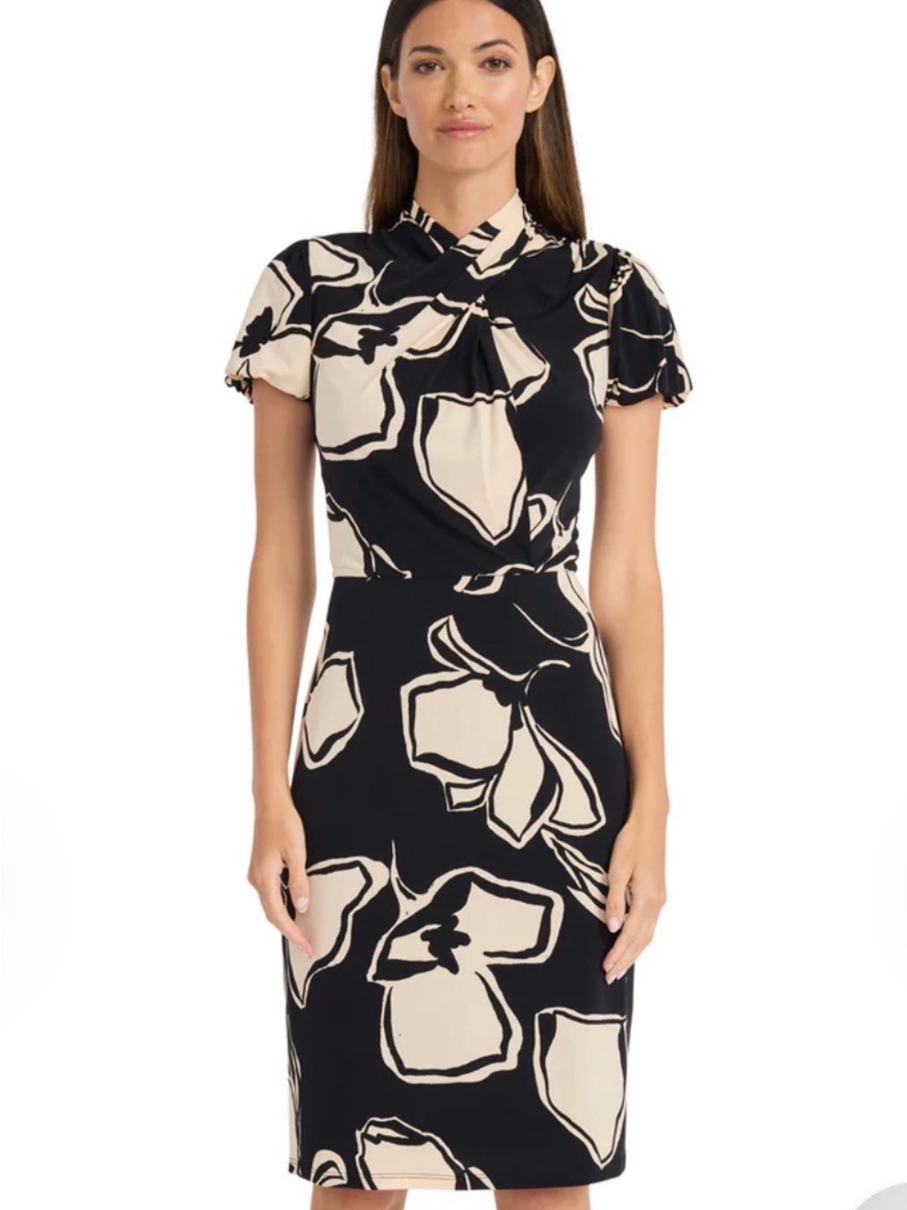 Maggy London Black and Cream Floral Sheath Dress